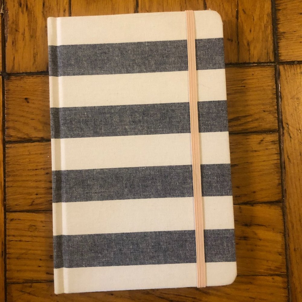 blue and white striped journal